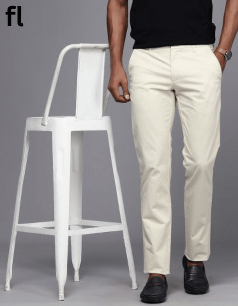 Off White Cotton Imported Stuff Pant Smart Fit